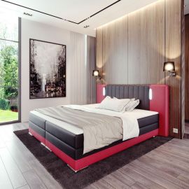 Jenkkisänky Paketti Vuodevaatelaatikolla Ja LED-Vallola Lorenzo Premium Lux 160-180-black-red-160x200cm