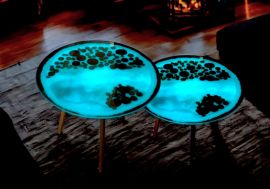 3D-meritaide lasisohvapöytäsetti, yöllä hehkuva DeepBlue