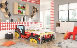 Lastensänky patjalla Tractor Punainen 160x80cm