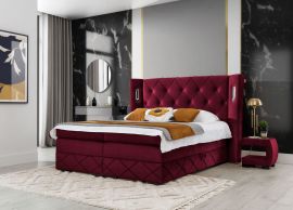 Boxspring bed set with mattress topper and led lights Premium Lux Alonza-purple-160x200cm