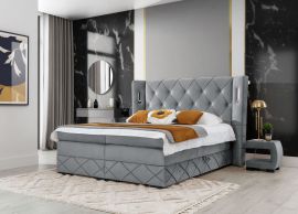 Boxspring bed set with mattress topper and led lights Premium Lux Alonza-light grey-160x200cm