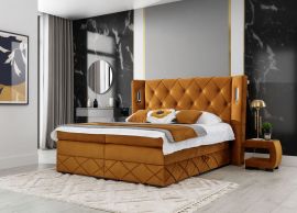 Boxspring bed set with mattress topper and led lights Premium Lux Alonza-golden-160x200cm